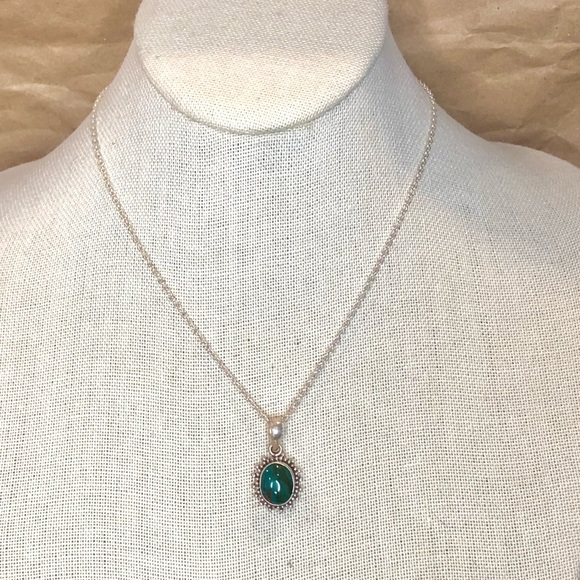 Sterling Silver Granulated Green Malachite Pendant Necklace and Earrings Set - Picture 6 of 16